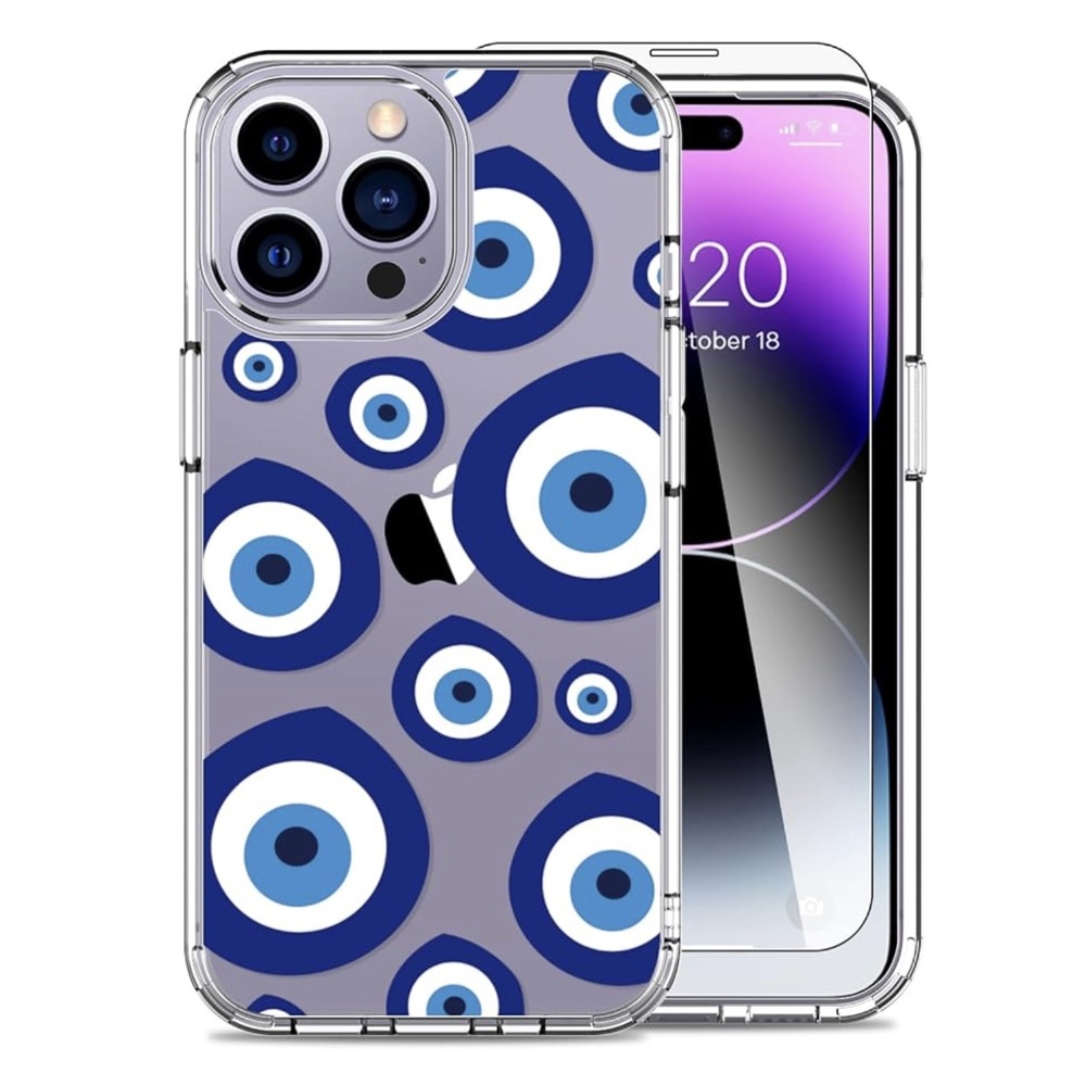 5 for $15 🌸 LUHOURI | Evil Eye Design iPhone 14 Pro Case with Screen Protector